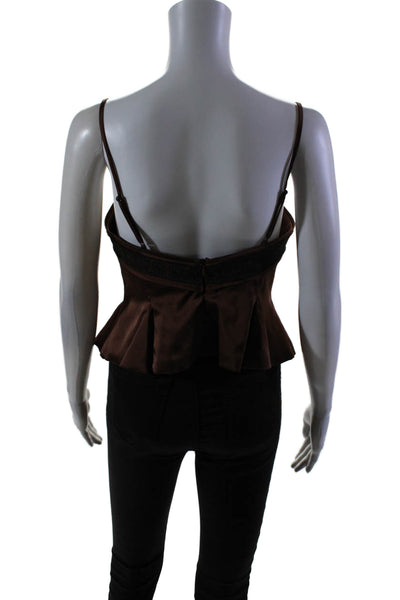 Gianni Bini Womens Brown Sleeveless Zip Back Peplum Crop Blouse Top Size S