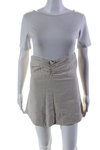 The Waiting Room Womens Beige Linen Side Zip Mini A-Line Skirt Size 6