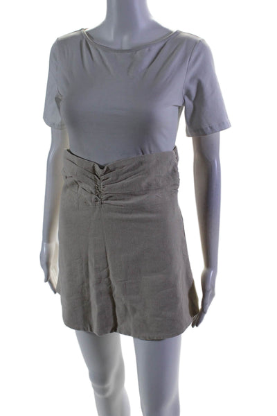 The Waiting Room Womens Beige Linen Side Zip Mini A-Line Skirt Size 6