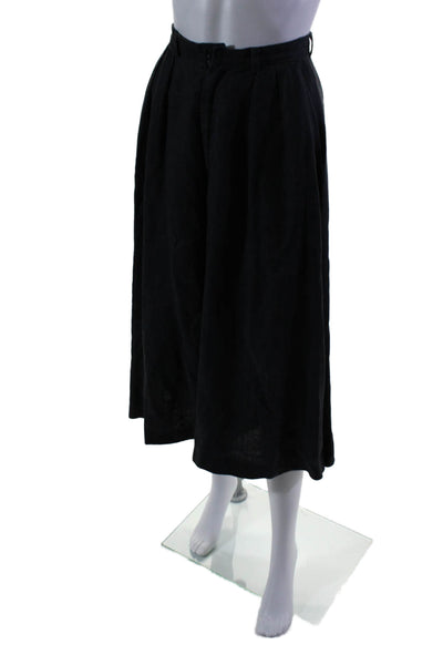 Ralph Lauren Womens Linen Pleated Buttoned Zipped Wide Leg Pants Navy Size M