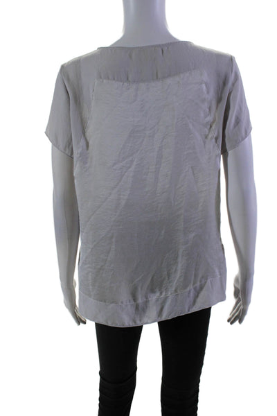 Helmut Lang Womens Patchwork Round Neck Pullover Blouse Top Silver Size P