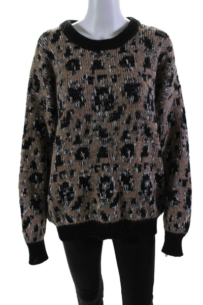 Line Womens Alpaca Spotted Animal Print Knit Textured Sweater Top Brown Size M