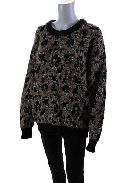 Line Womens Alpaca Spotted Animal Print Knit Textured Sweater Top Brown Size M