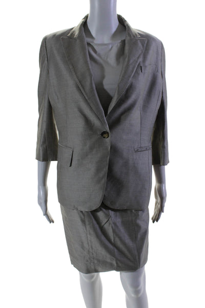 KaufmanFranco Womens Collared Darted Buttoned Blazer Skirt Suit Silver Size  2 8