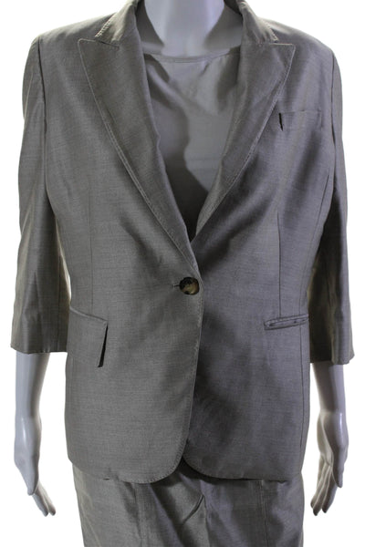 KaufmanFranco Womens Collared Darted Buttoned Blazer Skirt Suit Silver Size  2 8