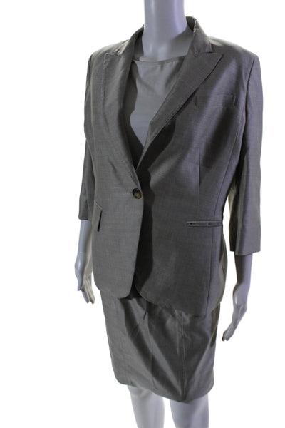 KaufmanFranco Womens Collared Darted Buttoned Blazer Skirt Suit Silver Size  2 8