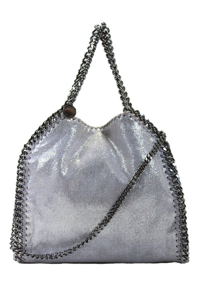 Stella McCartney Womens Falabella Snap Button Chain Trim Shoulder Handbag Silver