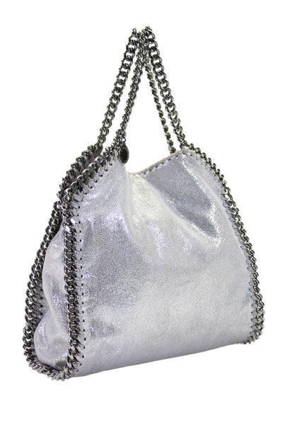 Stella McCartney Womens Falabella Snap Button Chain Trim Shoulder Handbag Silver