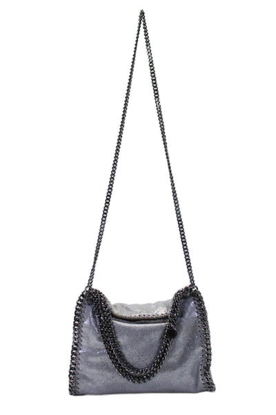 Stella McCartney Womens Falabella Snap Button Chain Trim Shoulder Handbag Silver