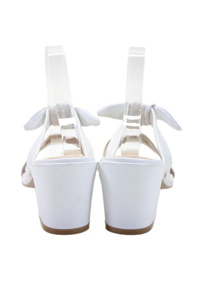 Stuart Weitzman Womens Leather Bow Tied Open Toe Block Heels Mules White Size 9