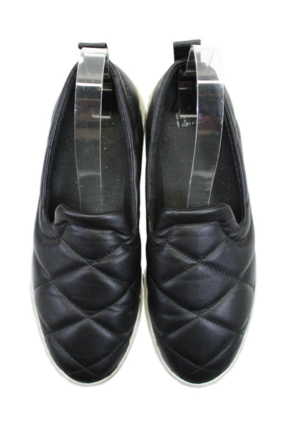 Eileen Fisher Womens Leather Round Platform Quilted Slip-On Shoes Black Size 9