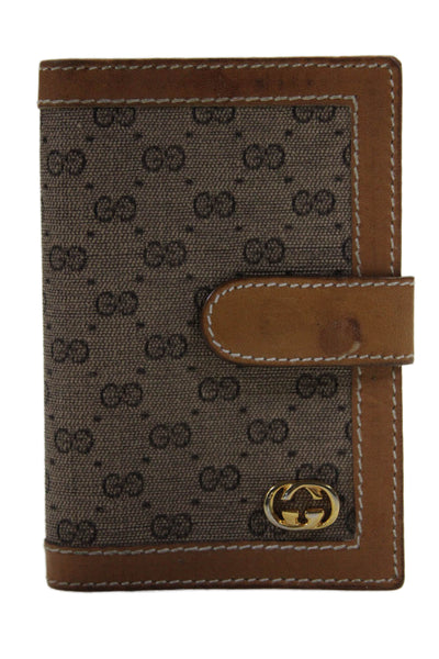 Gucci Womens Monogram Print Medallion Textured Snap Buttoned Card Wallet Brown