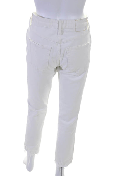 Amo Womens Button Fly High Rise Fringe Ankle Straight Leg Jeans White Size 27