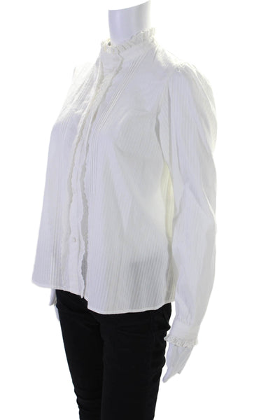 Nili Lotan Womens Button Front Long Sleeve Lace Trim Shirt White Cotton Small