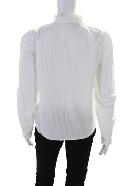 Nili Lotan Womens Button Front Long Sleeve Lace Trim Shirt White Cotton Small
