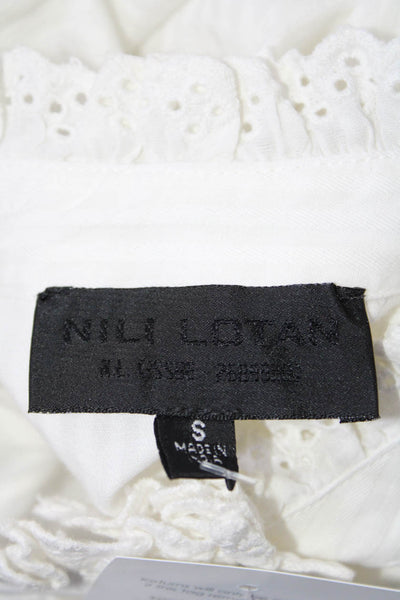 Nili Lotan Womens Button Front Long Sleeve Lace Trim Shirt White Cotton Small