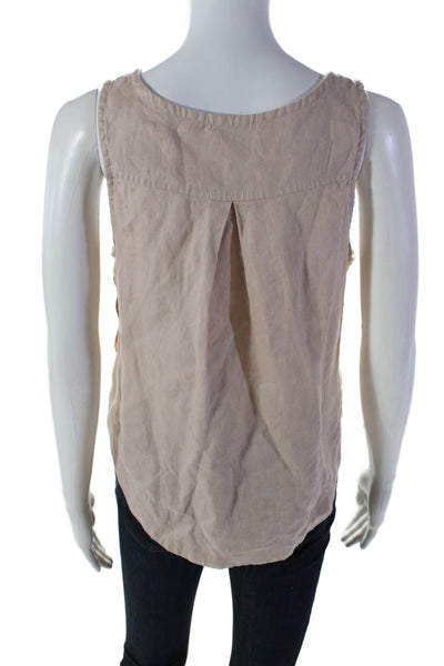 Lanhtropy Womens Linen Crew Neck Sleeveless Tank Top Natural Beige Size Small