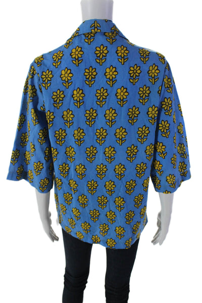 Rhode Resort Womens Floral Print Shirt Blue Yellow Cotton Size Extra Small