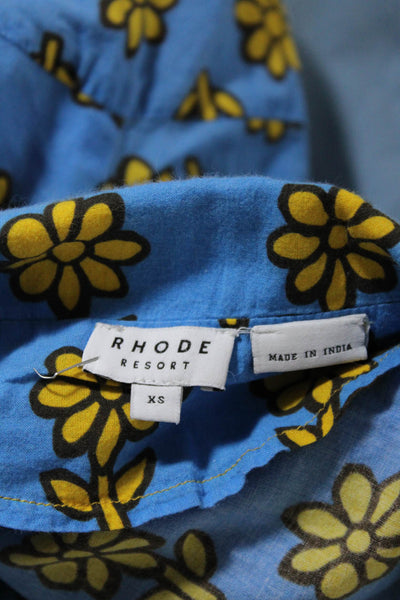 Rhode Resort Womens Floral Print Shirt Blue Yellow Cotton Size Extra Small