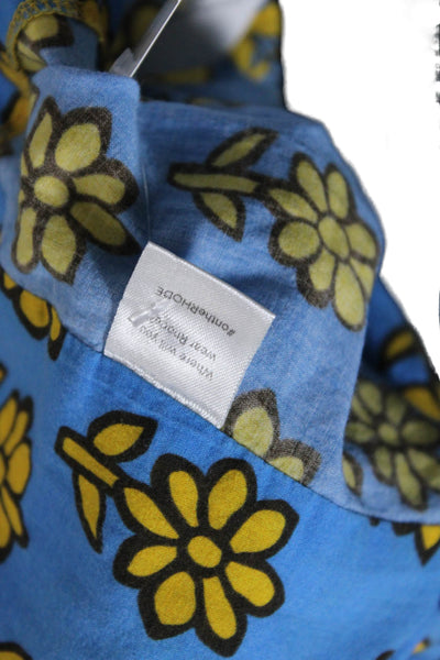 Rhode Resort Womens Floral Print Shirt Blue Yellow Cotton Size Extra Small