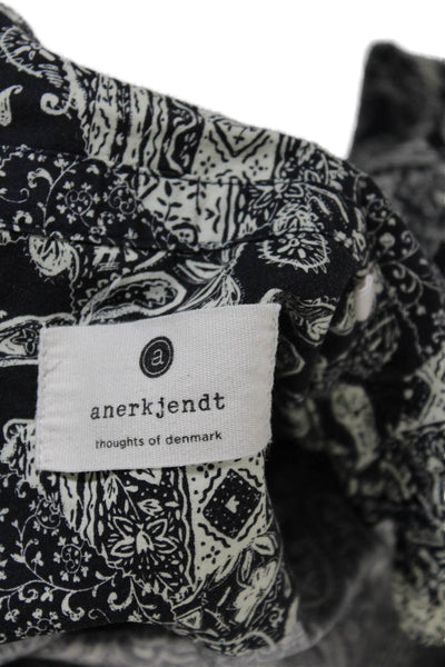 Anerkjendt Mens Paisley Print Button Down Shirt Black White Cotton Size Medium