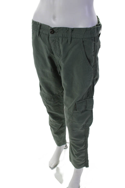 NSF Womens High Rise Button Up Slim Leg Cargo Pants Green Cotton Size 27