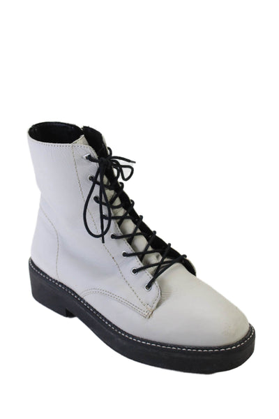 Schutz Womens Leather Low Heel Lace Up Platform Combat Boots White Size 9.5US