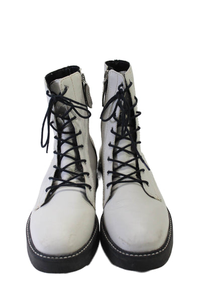 Schutz Womens Leather Low Heel Lace Up Platform Combat Boots White Size 9.5US