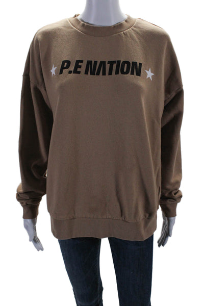 P.E. Nation x H&M Womens Cotton Star Print Crewneck Sweatshirt Sand Brown Size M