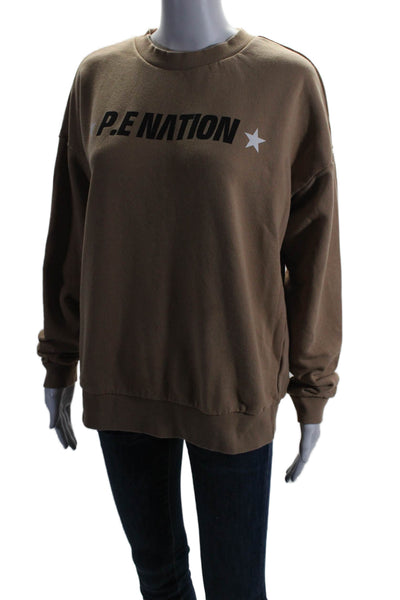 P.E. Nation x H&M Womens Cotton Star Print Crewneck Sweatshirt Sand Brown Size M