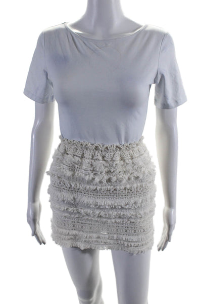 Alexis Womens Cotton Fringe Trim Unlined Mini Tiered Skirt White Size XS