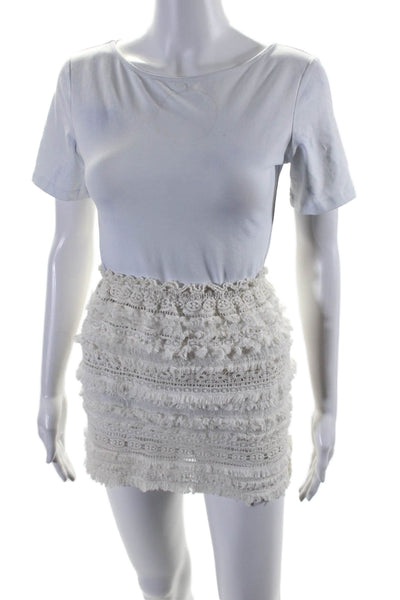 Alexis Womens Cotton Fringe Trim Unlined Mini Tiered Skirt White Size XS