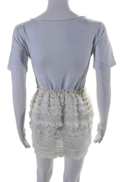 Alexis Womens Cotton Fringe Trim Unlined Mini Tiered Skirt White Size XS