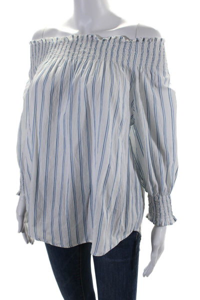 Faithfull Womens Cotton White Striped Off Shoulder 3/4 Sleeve Blouse Top Size 4