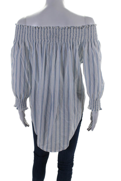 Faithfull Womens Cotton White Striped Off Shoulder 3/4 Sleeve Blouse Top Size 4