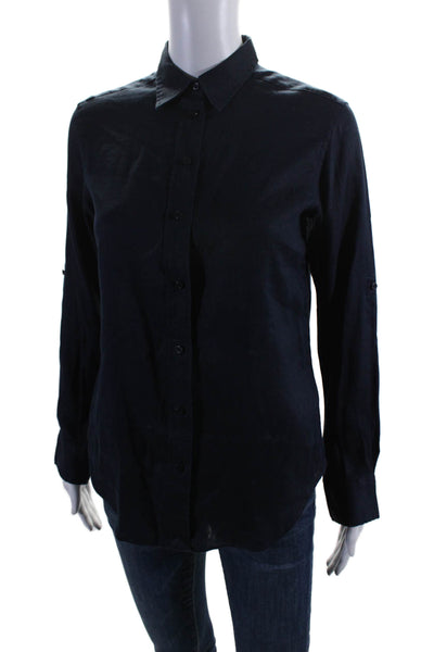 Lauren Ralph Lauren Womens Linen Navy Long Sleeve Button Down Shirt Size PXS