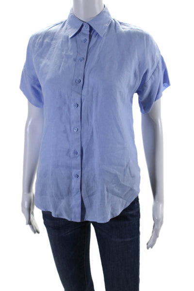 Lauren Ralph Lauren Womens Linen Blue Short Sleeve Button Down Shirt Size PXS