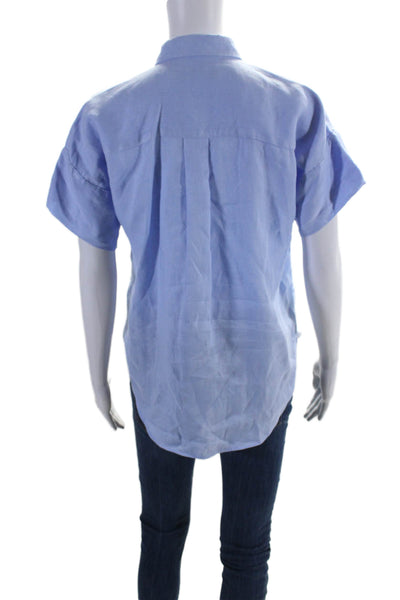 Lauren Ralph Lauren Womens Linen Blue Short Sleeve Button Down Shirt Size PXS