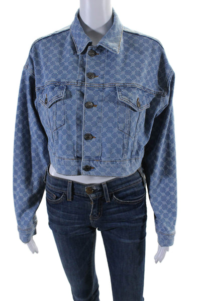 Daily Paper Womens Cotton Spotted Print Crop Buttoned Denim Jacket Blue Size S