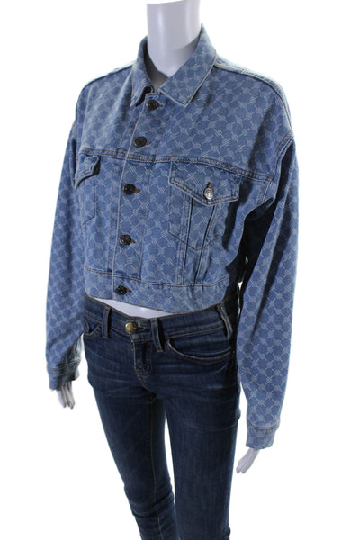 Daily Paper Womens Cotton Spotted Print Crop Buttoned Denim Jacket Blue Size S