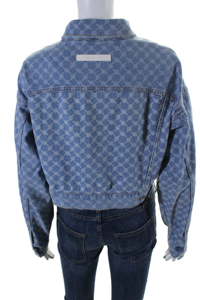 Daily Paper Womens Cotton Spotted Print Crop Buttoned Denim Jacket Blue Size S