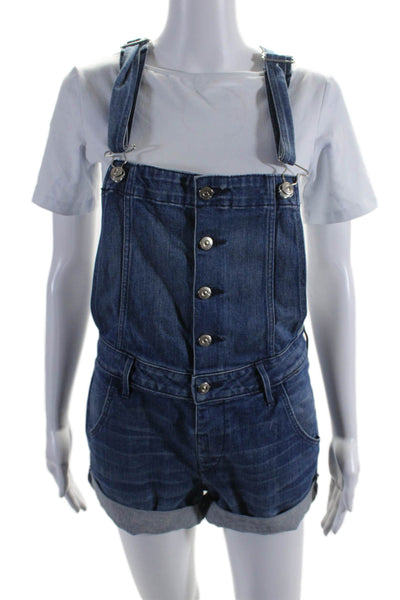 3x1 NYC Womens Cotton Medium Washed Buttoned Slip-On Short Overalls Blue Size M