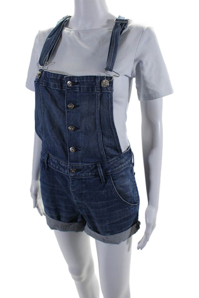 3x1 NYC Womens Cotton Medium Washed Buttoned Slip-On Short Overalls Blue Size M