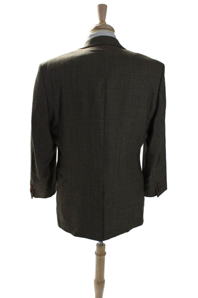 Lauren Ralph Lauren Mens Brown Wool Plaid Two Button Long Sleeve Blazer Size 42R