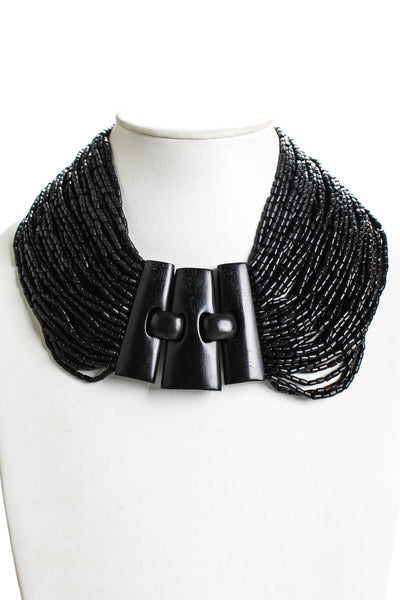 Monies Gerda Lynggard Womens Ebony Wood Black Bead Bib Necklace 18"