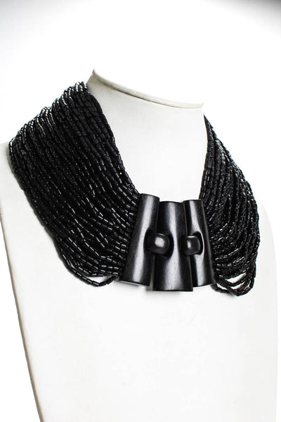 Monies Gerda Lynggard Womens Ebony Wood Black Bead Bib Necklace 18"