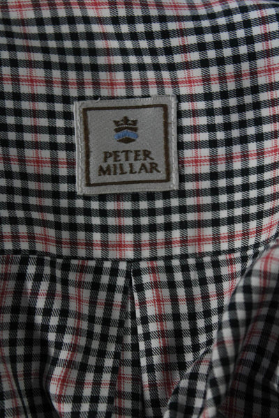 Peter Millar Mens Cotton Red Black Plaid Collar Long Sleeve Dress Shirt Size XL