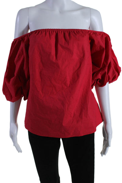 Petersyn Women's Puff Sleeve Off Shoulder Cotton Blouse Red Size XS