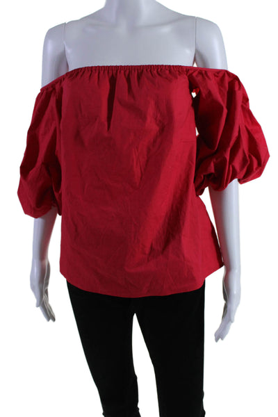 Petersyn Women's Puff Sleeve Off Shoulder Cotton Blouse Red Size XS