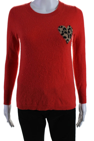 J Crew Women's Cashmere Printed Crewneck Pullover Sweater Red Size XXS